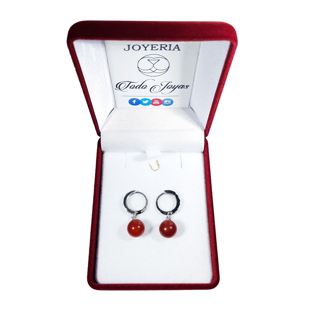 TODOJOYAS - Aros Colgante Bolitas Rojas Plateado