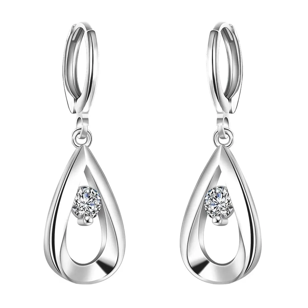 TODOJOYAS - Aros de Gotas Circon Blanco Plateado.-