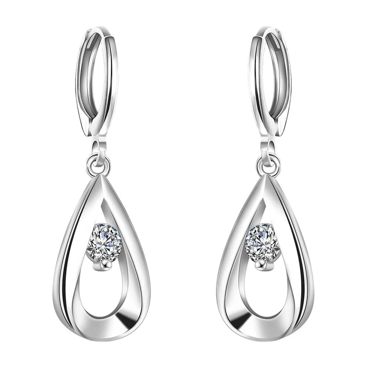 TODOJOYAS - Aros de Gotas Circon Blanco Plateado.-