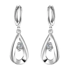 TODOJOYAS - Aros de Gotas Circon Blanco Plateado.-