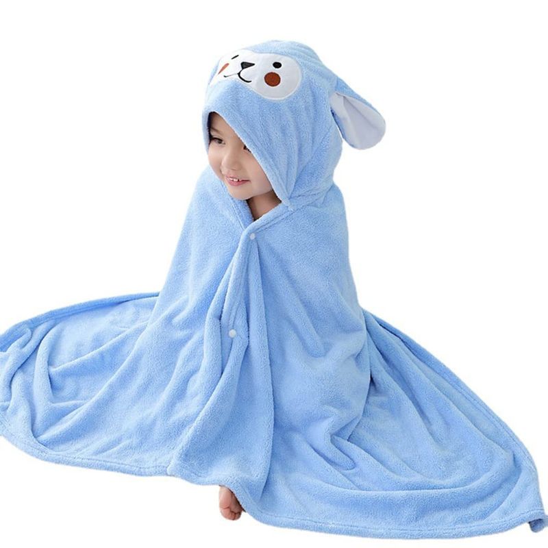 EVERSO - Toalla De Baño Algodón Secado Rapido Con Capucha Para Niños Azul