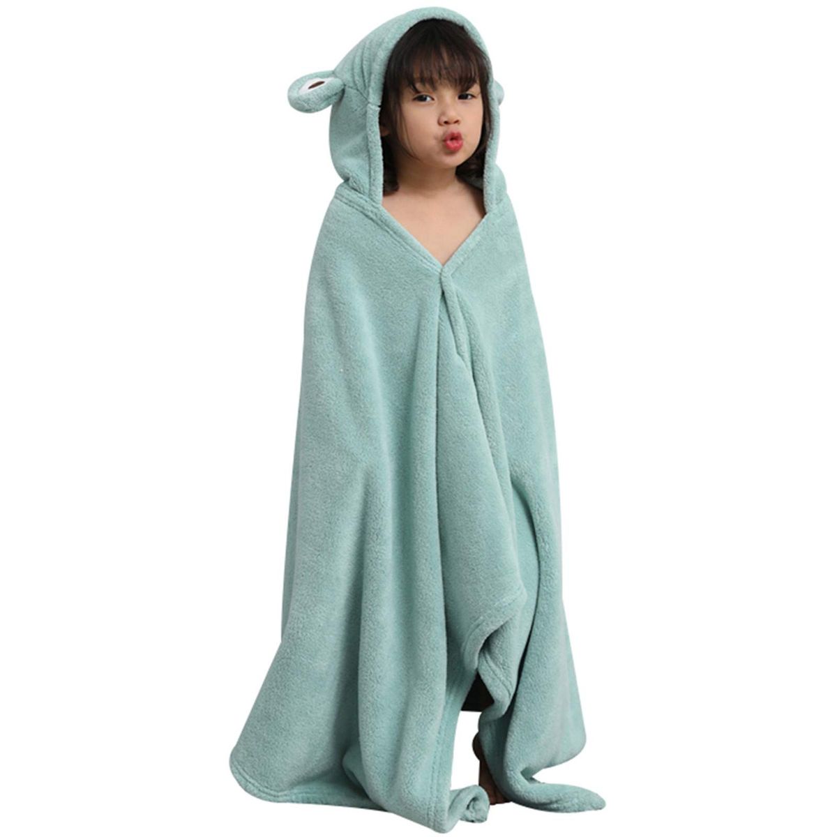 EVERSO - Toalla De Baño Algodón Secado Rapido Con Capucha Para Niños Verde