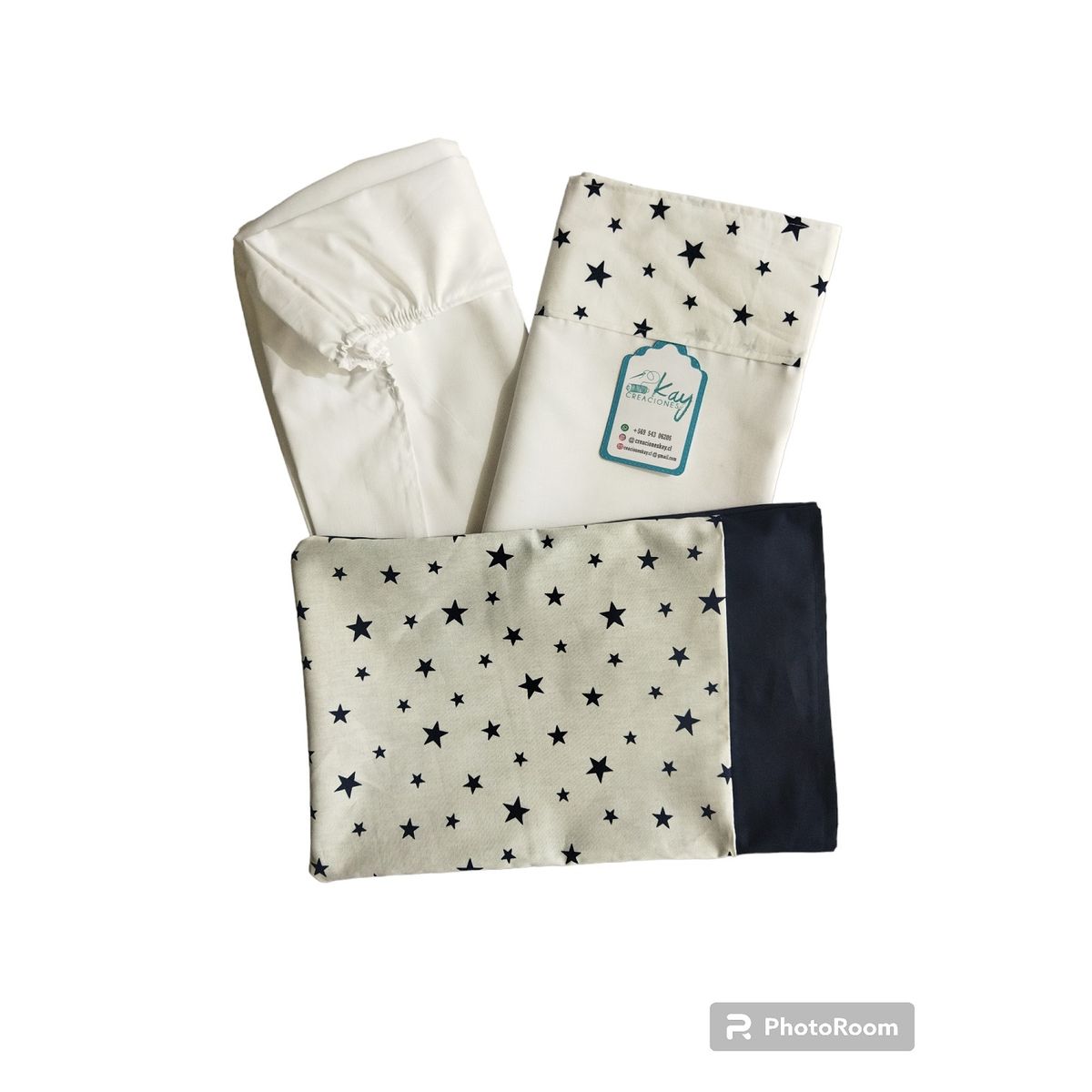 GENERICO - Juego de sabanas cuna colecho estrellas azul marino