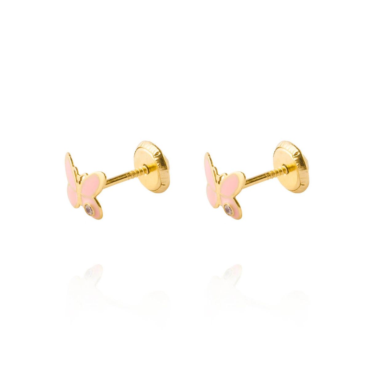 JB JOYAS BARON - Aros de Oro 18kt Mariposa Circonita Esmaltada