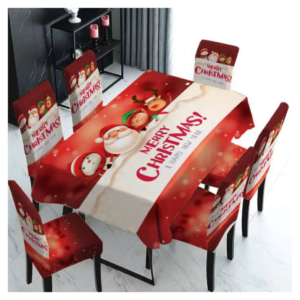 GENERICO - Set Navideño Fundas Sillas 6 +mantel Navidad 220x150cm Diseñ