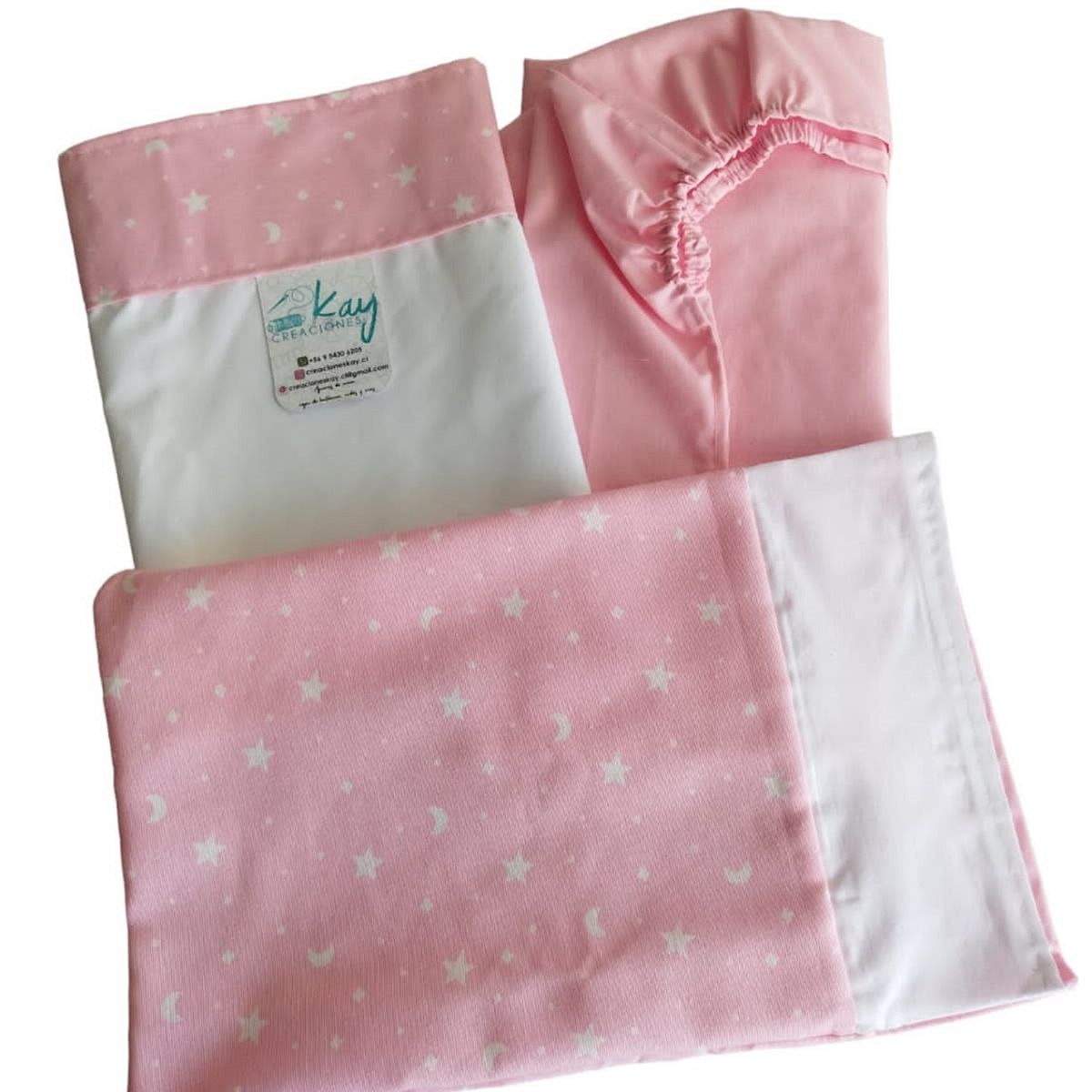 GENERICO - Juego de sabanas cuna colecho estrellas y lunas rosadas