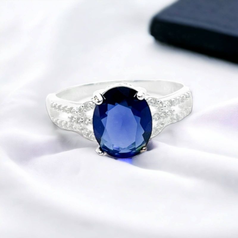 GENERICO - Anillo de Plata Cintillo Doble y Circón Azul