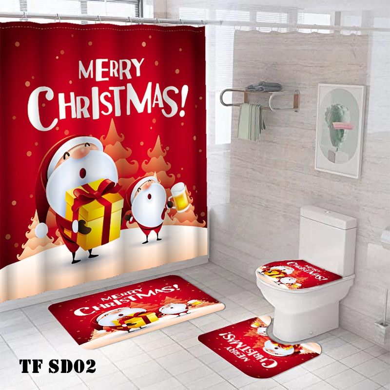 GENERICO - JUEGO DE SET DE BAÑO DISEÑO NAVIDAD COMPLETO 4 PIEZAS