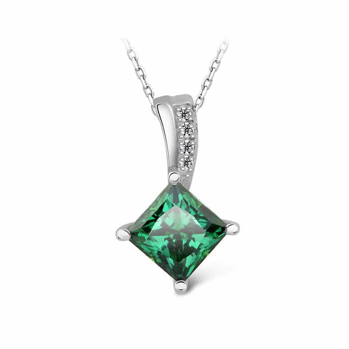 TODOJOYAS - Collar Cristal Verde Cuadrado Plateado