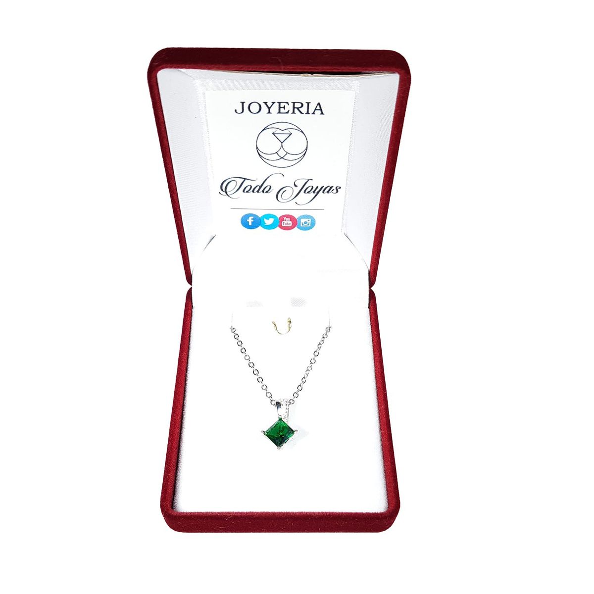 TODOJOYAS - Collar Cristal Verde Cuadrado Plateado