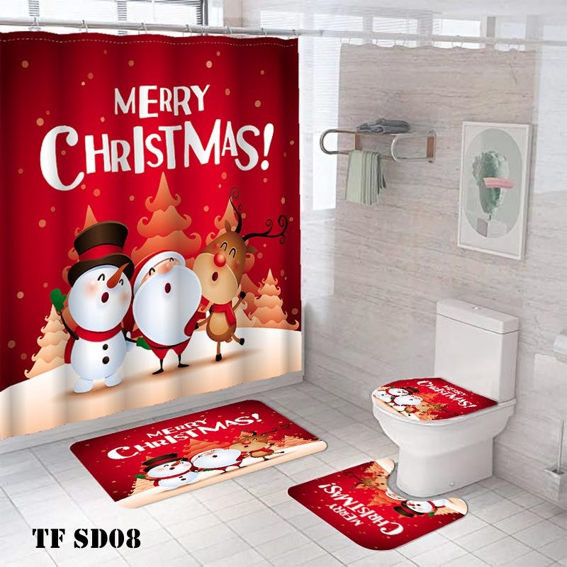 GENERICO - JUEGO DE SET DE BAÑO DISEÑO NAVIDAD COMPLETO 4 PIEZAS