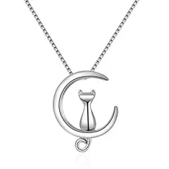 TODOJOYAS - Collar Gato en Luna Mascota Plateado