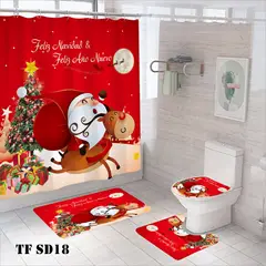 GENERICO - JUEGO DE SET DE BAÑO DISEÑO NAVIDAD COMPLETO 4 PIEZAS