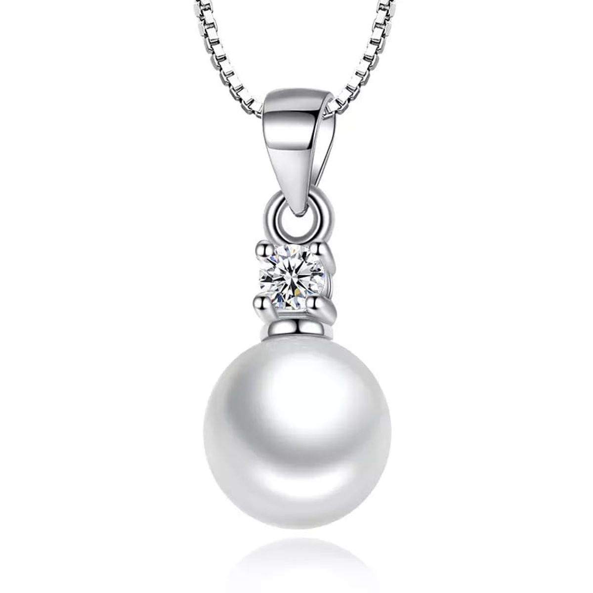 TODOJOYAS - Collar Perla Blanca con Circon Plateado