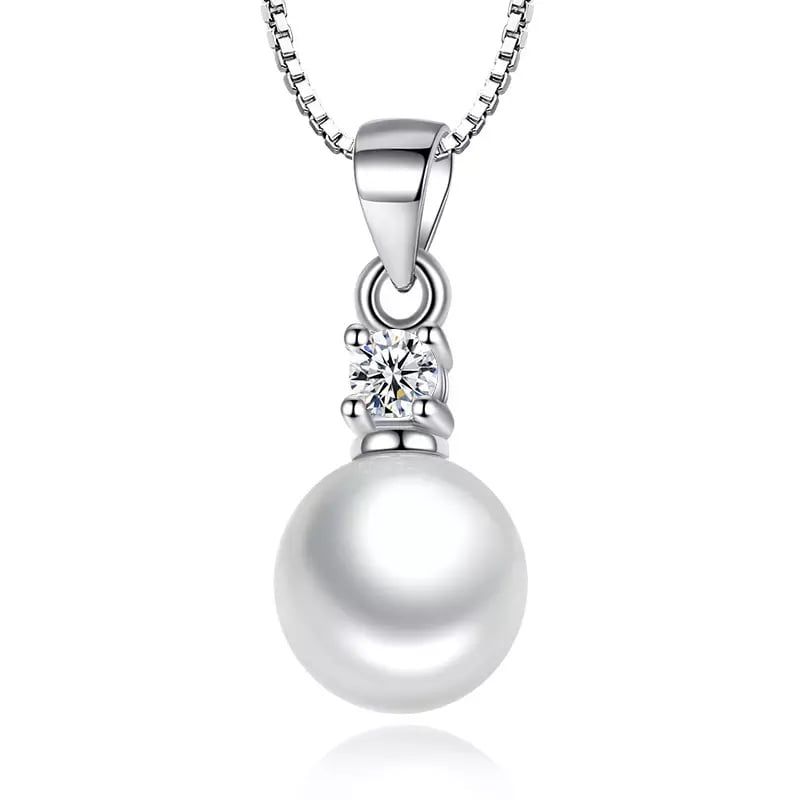 TODOJOYAS - Collar Perla Blanca con Circon Plateado
