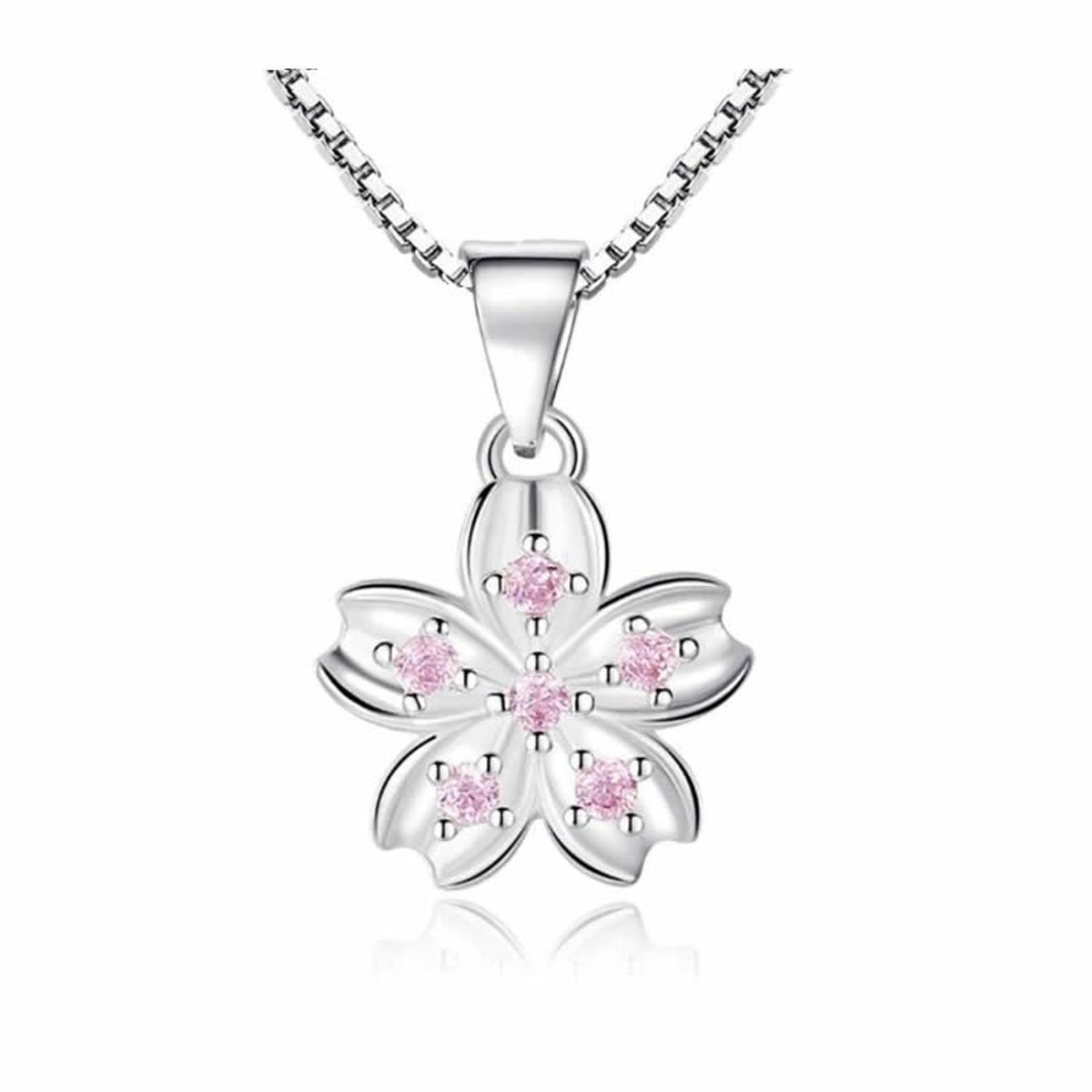 TODOJOYAS - Collar Flor Rosada Plateado