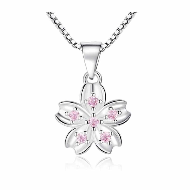 TODOJOYAS - Collar Flor Rosada Plateado