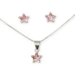 GENERICO - Conjunto Collar Aros Colgante Estrella Circon Rosado Plata