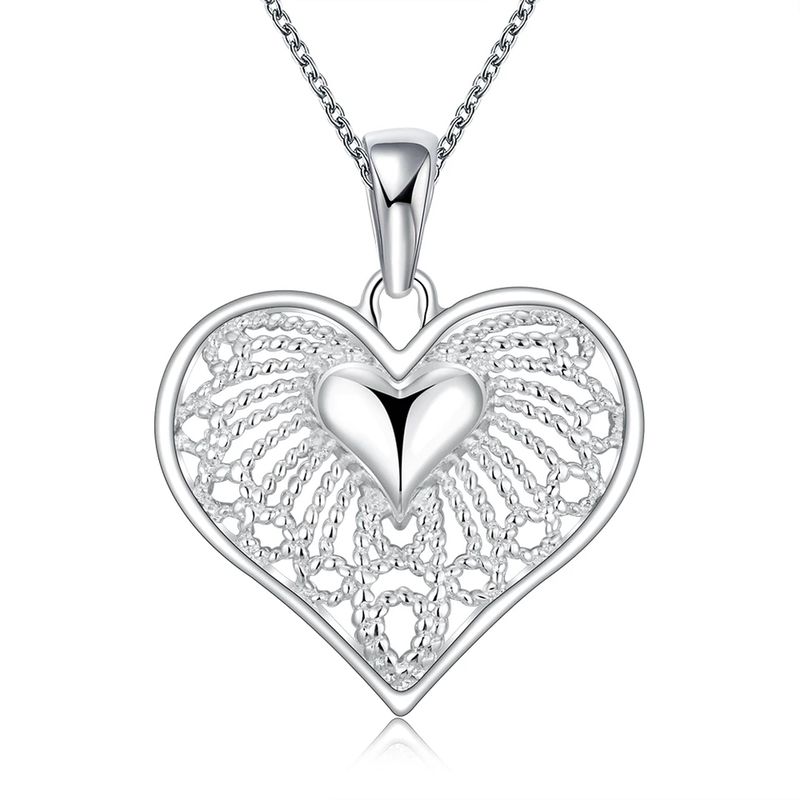 TODOJOYAS - Collar Colgante Corazon Cadenas Plateado