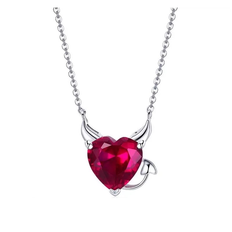 TODOJOYAS - Collar Plata 925 Corazon Diablo Rojo