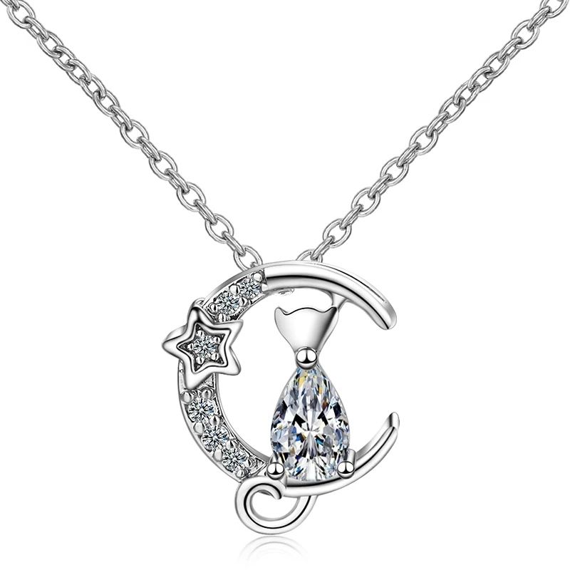 TODOJOYAS - Collar Gato y Luna Circones Plateado