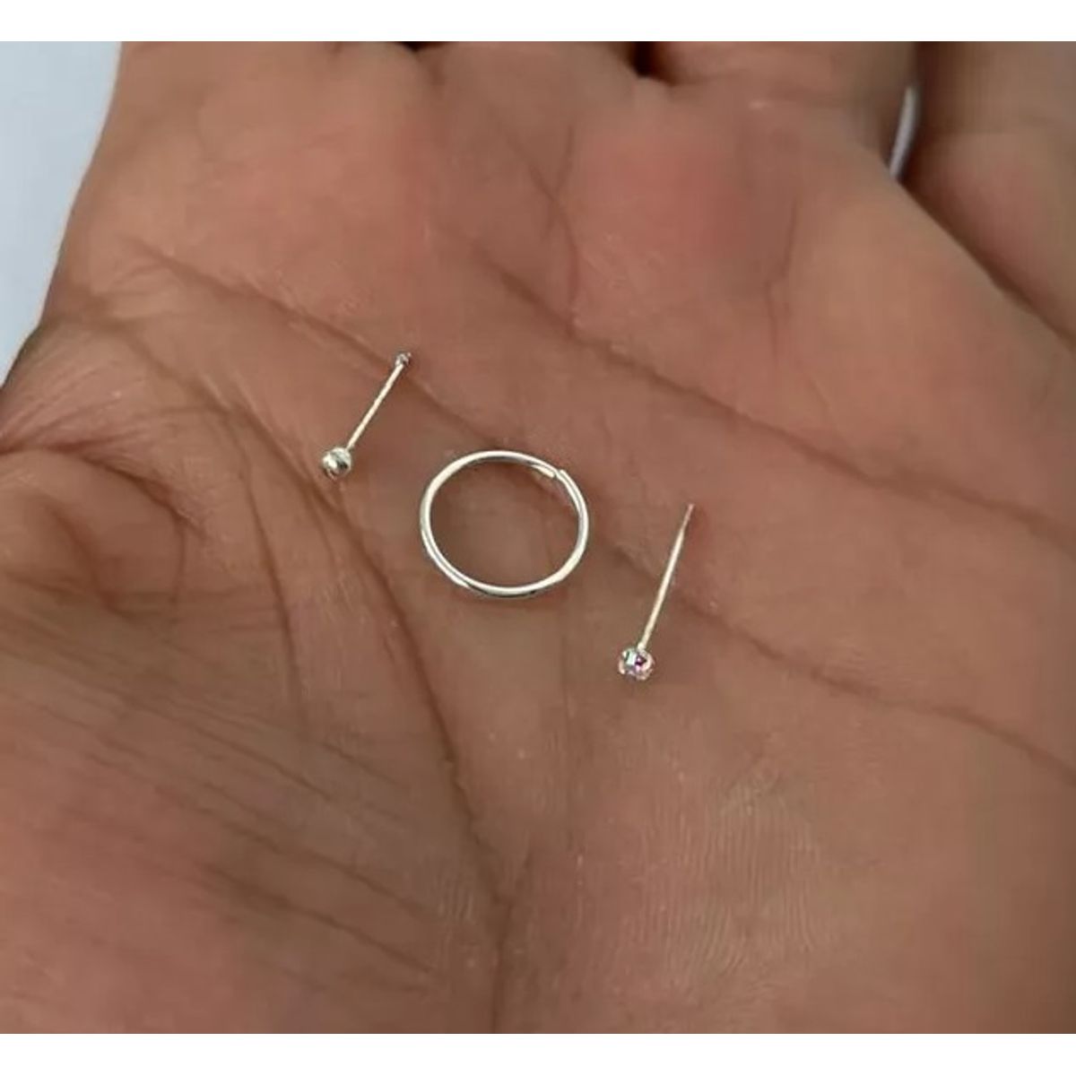 GENERICO - Pack 3 Piercing Nariz Bolita Circon Argolla 8 Mm Plata