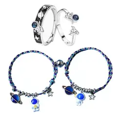 KUANGYE - Set Astronauta 2pulseras Pareja De Imán2anillo Amor Eterno