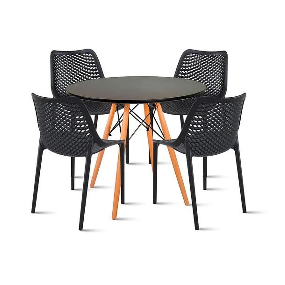 KLIK - Comedor Mesa Eames redonda 80cm negra + 4 Sillas Berlin - Negras KLIK