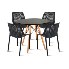 KLIK - Comedor Mesa Eames redonda 80cm negra + 4 Sillas Berlin - Negras