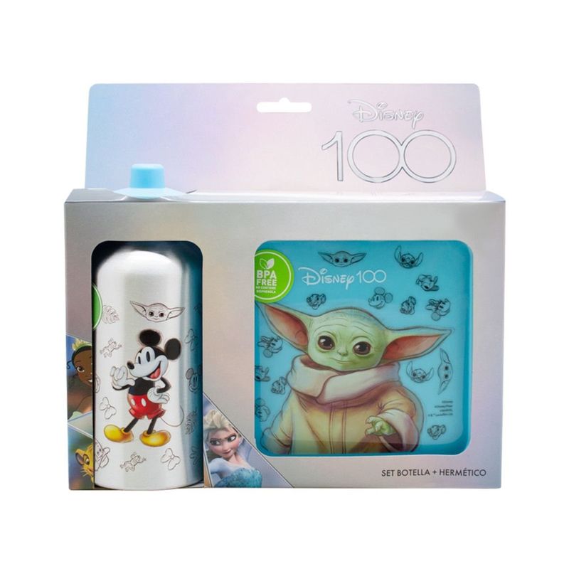DISNEY - Set Escolar Botella + Hermético Disney 100 Años Para Niños - Azul