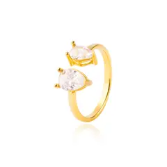 JB JOYAS BARON - Anillo de Plata Esterlina 925 Doble Gota Revestido en Oro 18kt