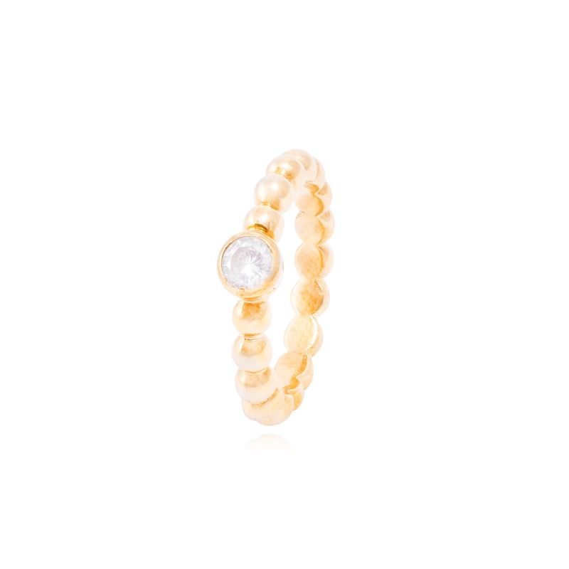 JB JOYAS BARON - Anillo Plata Esterlina 925 Bolita Circonita Revestido Oro 18kt