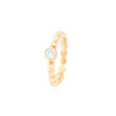 JB JOYAS BARON - Anillo Plata Esterlina 925 Bolita Circonita Revestido Oro 18kt
