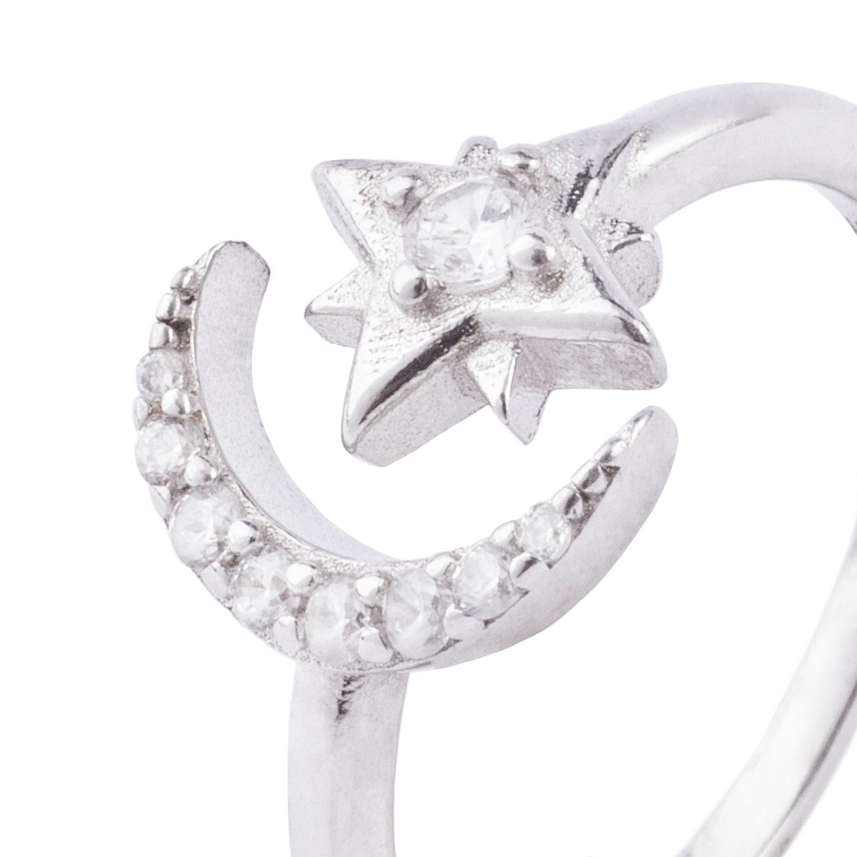 JB JOYAS BARON - Anillo de Plata Esterlina 925 Luna Estrella Circon