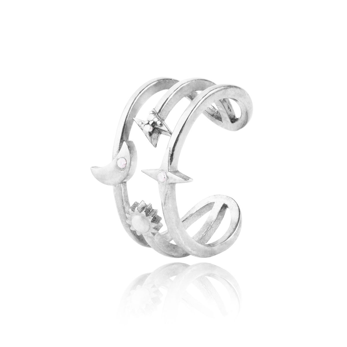 JB JOYAS BARON - Anillo de Plata Esterlina 925 Sol Luna Estrella