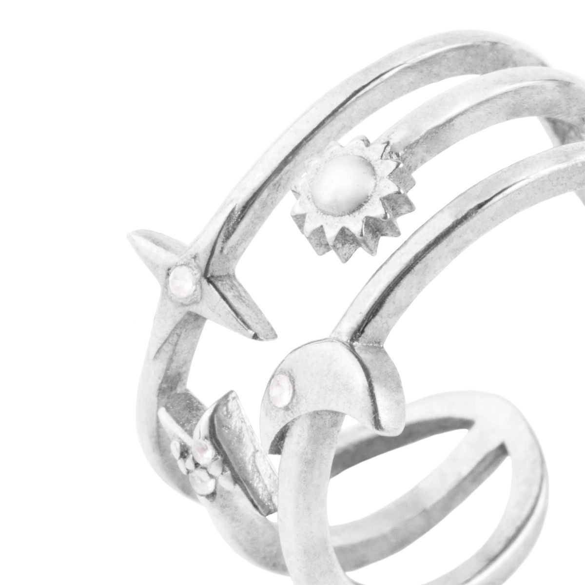 JB JOYAS BARON - Anillo de Plata Esterlina 925 Sol Luna Estrella
