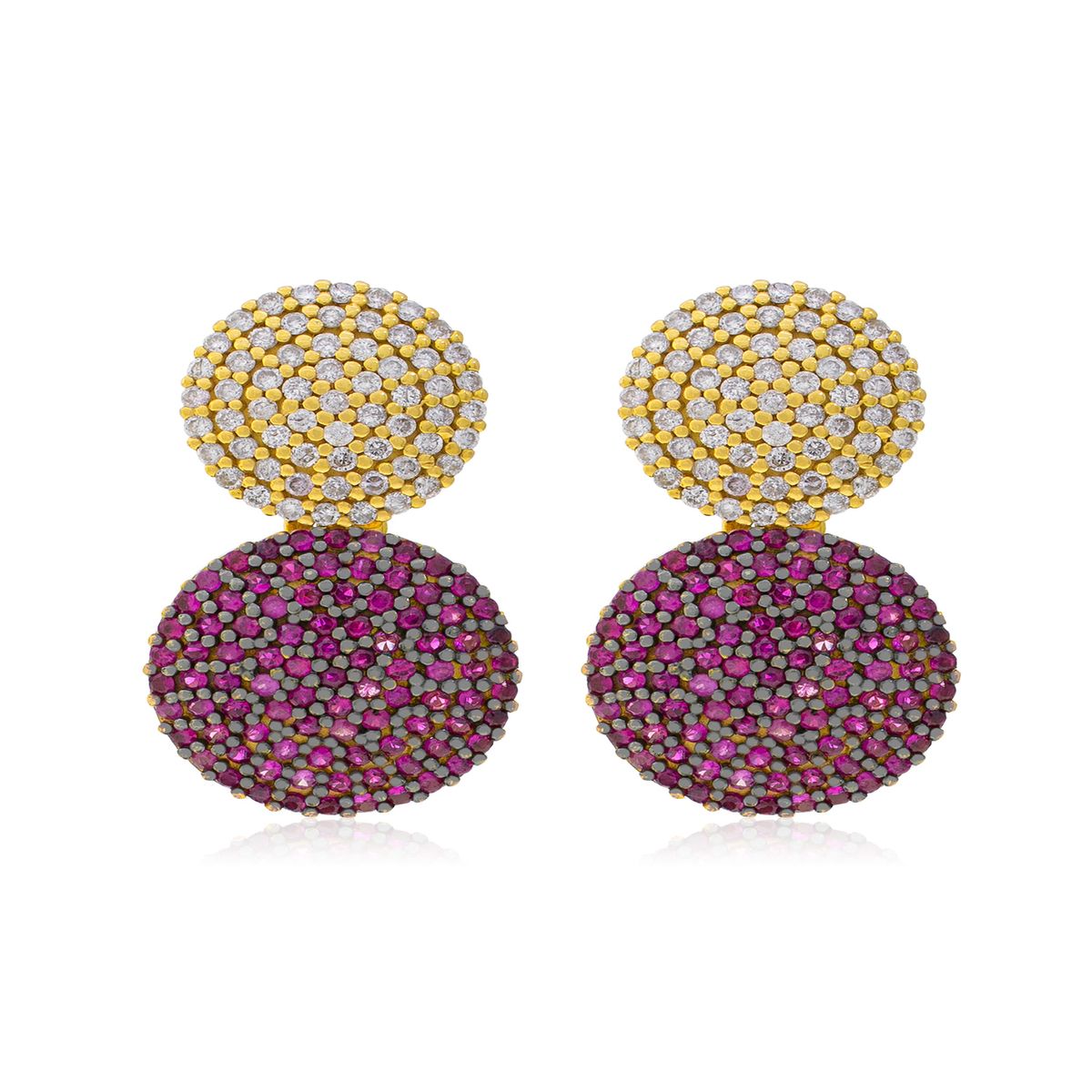 JB JOYAS BARON - Aros Oro Amarillo 18Kt Diamantes y Rubi