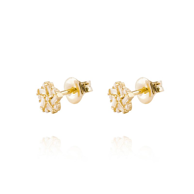 JB JOYAS BARON - Aros de Oro 18kt Modelo Flor con circón