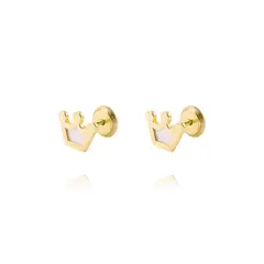 JB JOYAS BARON - Aros de Oro 18kt Corona con Nacar. Abridor
