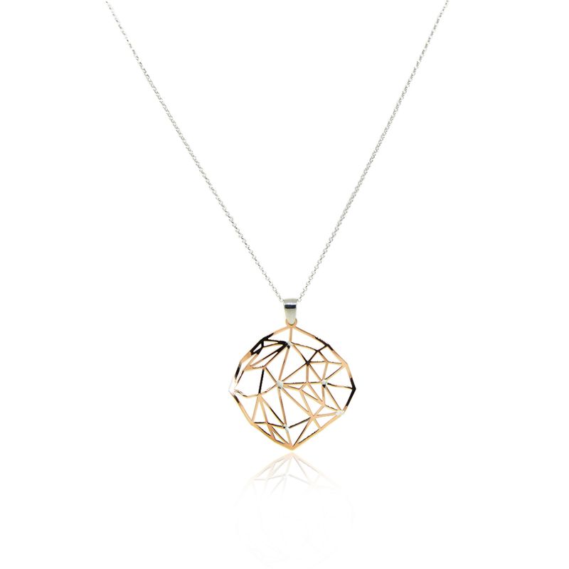 JB JOYAS BARON - Collar de Plata Esterlina 925 Rombos Rose Revestido en Oro 18kt
