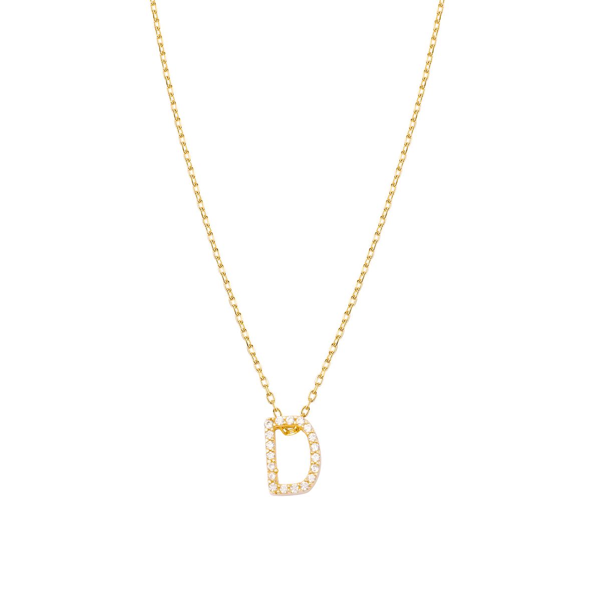 JB JOYAS BARON - Collar de Plata Esterlina 925 Letra D Circon Revestido en Oro 18kt