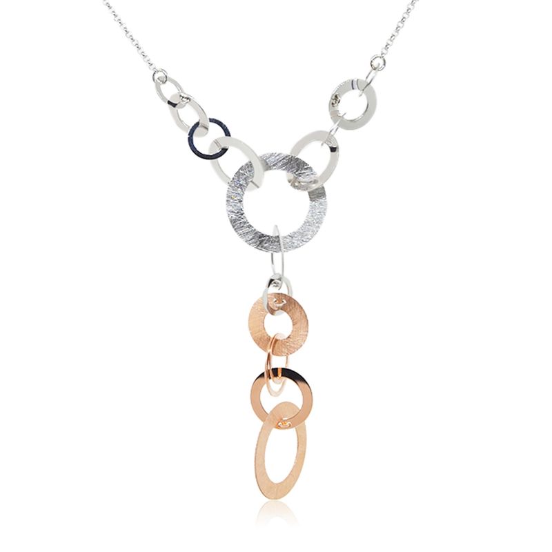 JB JOYAS BARON - Collar de Plata Esterlina 925 Argollas Bicolor