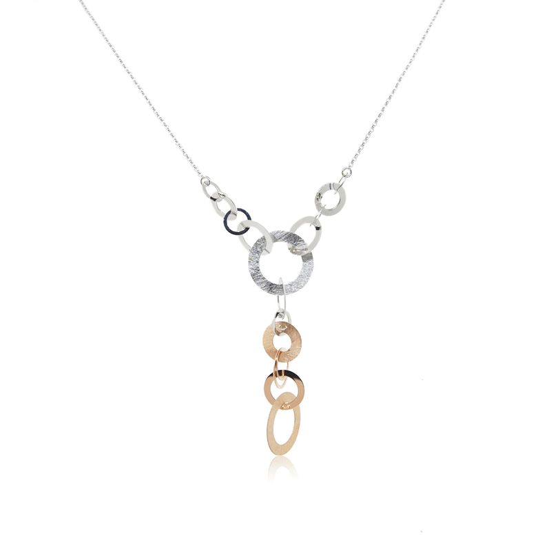 JB JOYAS BARON - Collar de Plata Esterlina 925 Argollas Bicolor