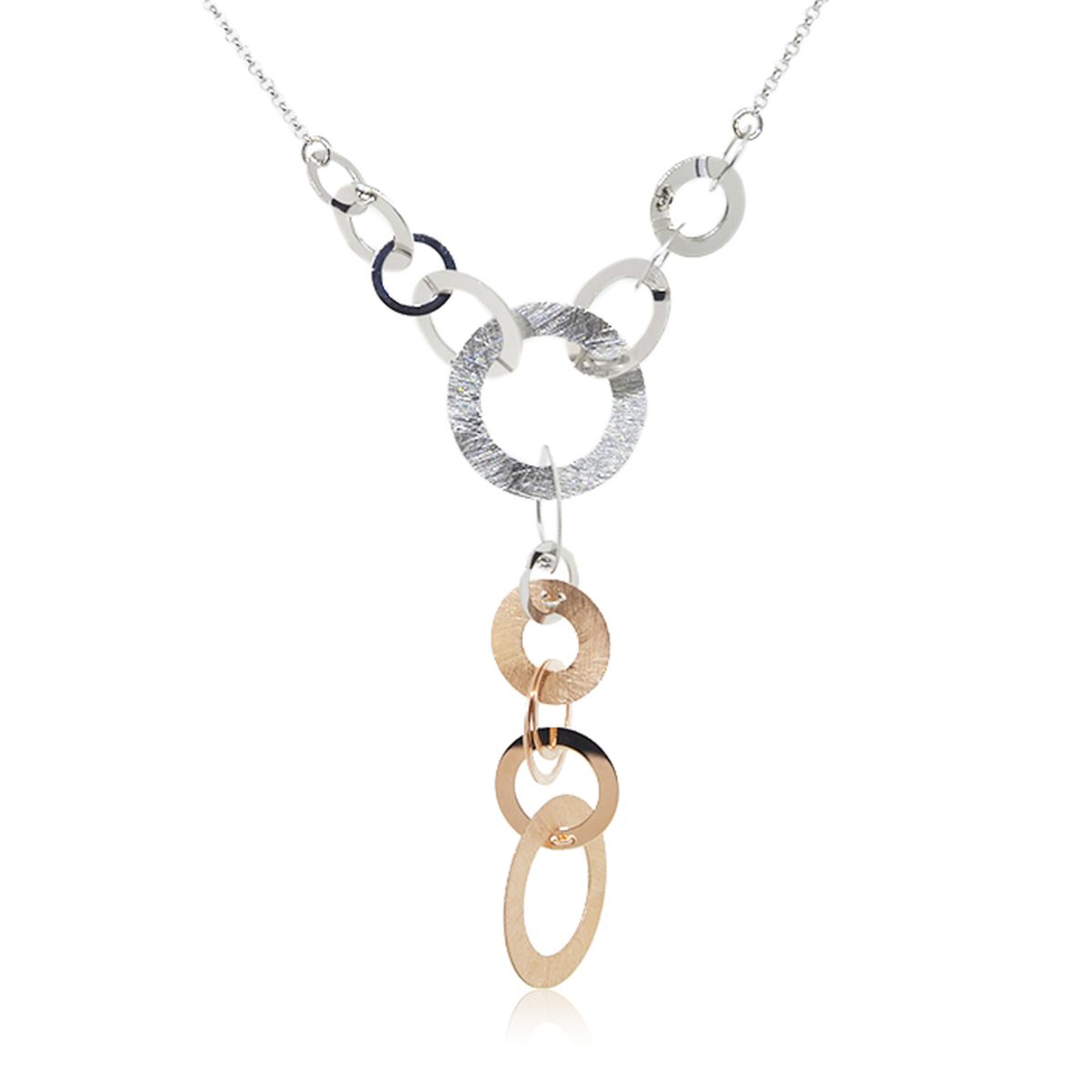 JB JOYAS BARON - Collar de Plata Esterlina 925 Argollas Bicolor