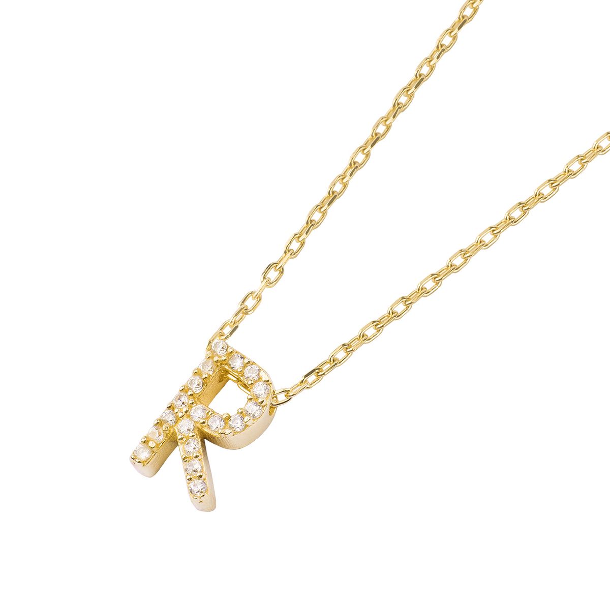 JB JOYAS BARON - Collar Plata  925 Letra R Circon Revestido en Oro 18kt