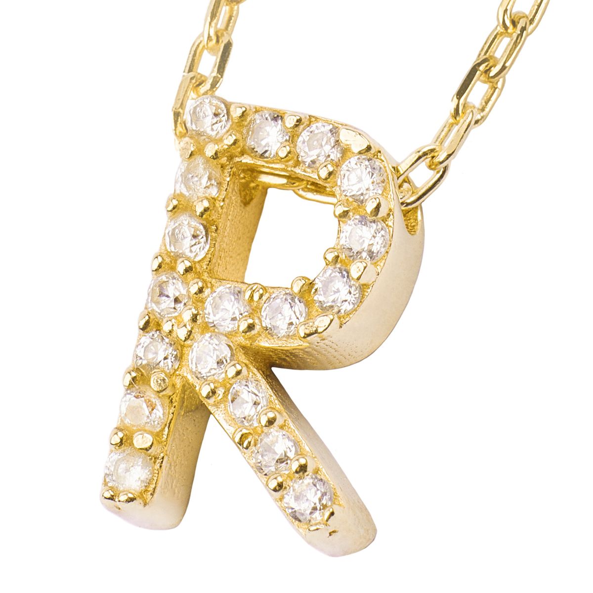 JB JOYAS BARON - Collar Plata  925 Letra R Circon Revestido en Oro 18kt