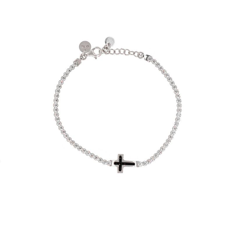 JB JOYAS BARON - Pulsera de Plata Esterlina 925 Cruz Esmaltada Circon