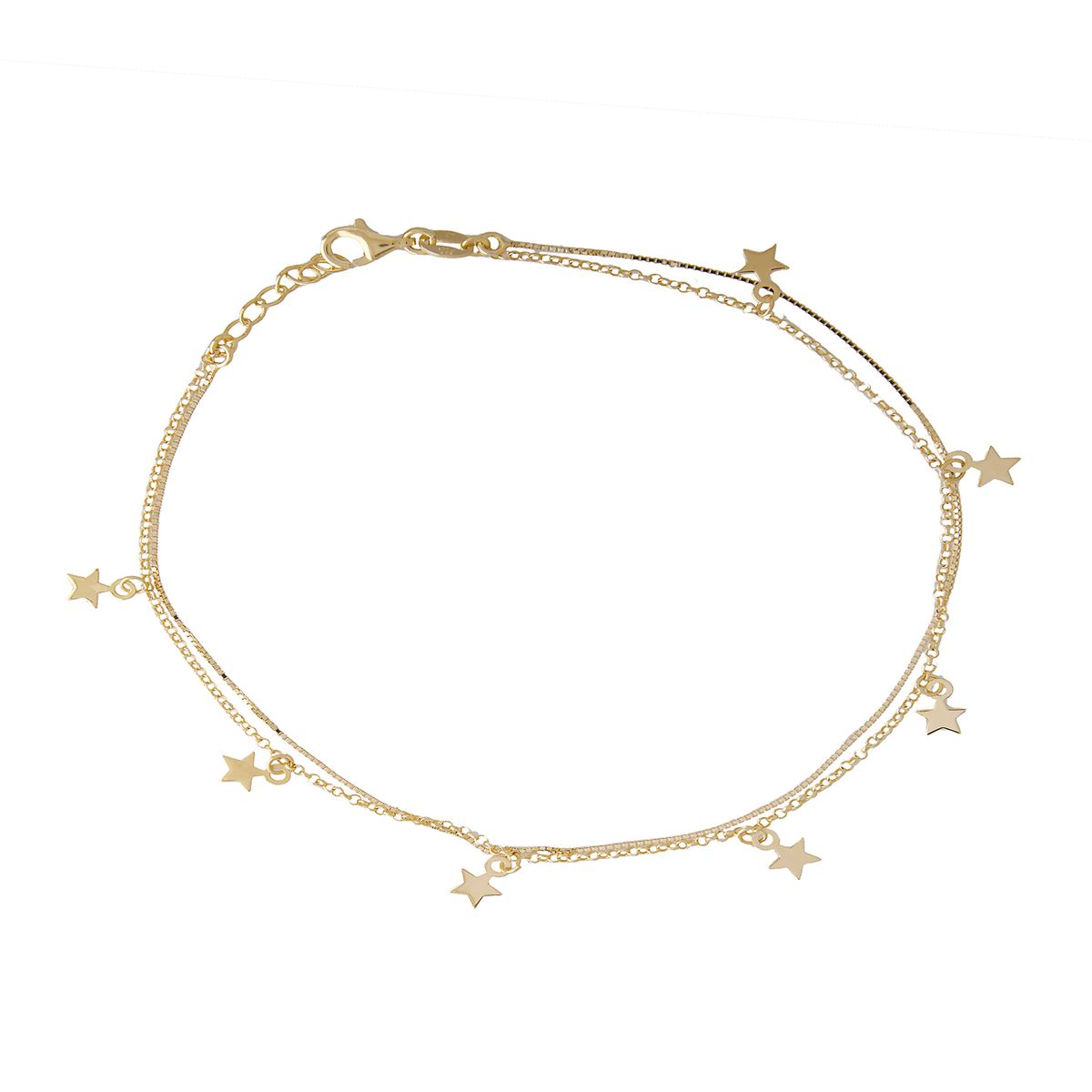 JB JOYAS BARON - Pulsera de Plata Esterlina 925 Siete Estrellas Revestido en Oro 18kt