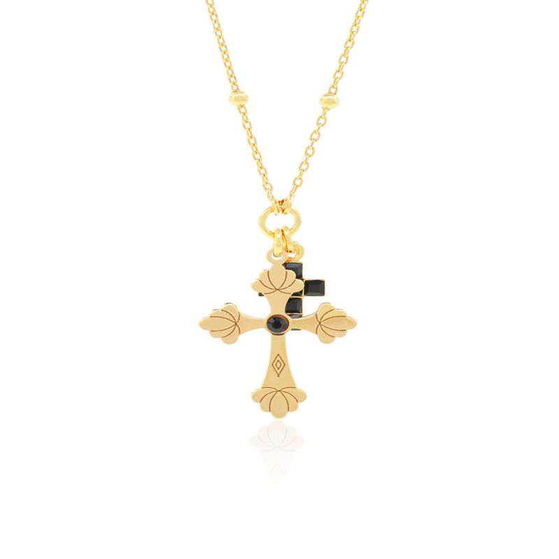 JB JOYAS BARON - Collar de Plata Esterlina 925 Doble Cruz Revestido en Oro 18kt
