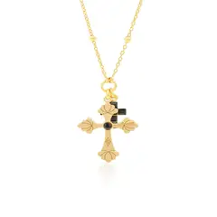 JB JOYAS BARON - Collar de Plata Esterlina 925 Doble Cruz Revestido en Oro 18kt